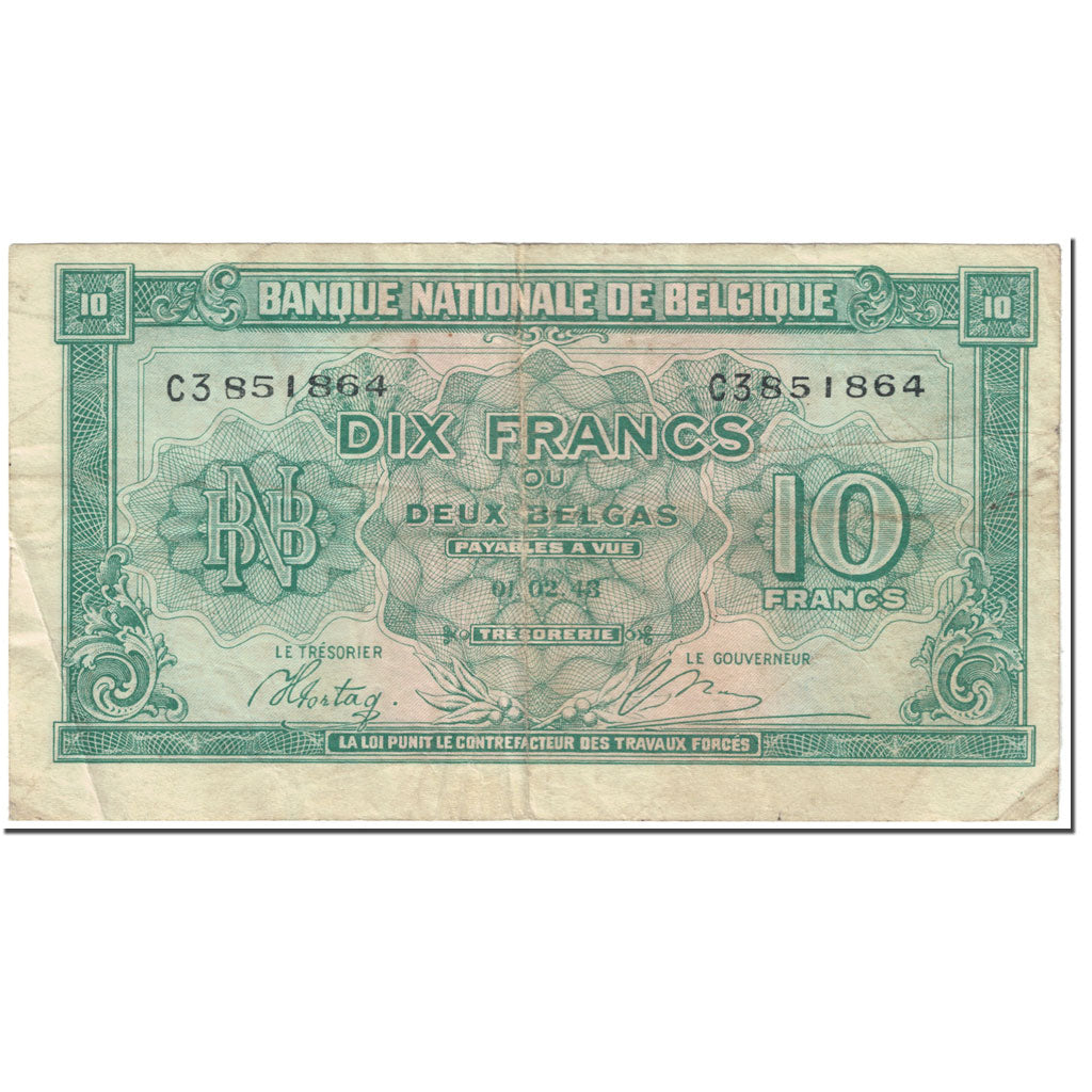 Banknote, Belgium, 10 Francs-2 Belgas, 1943, 1943-02-01, KM:122, EF(40-45)