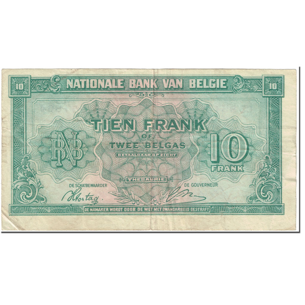 Banknote, Belgium, 10 Francs-2 Belgas, 1943, 1943-02-01, KM:122, EF(40-45)