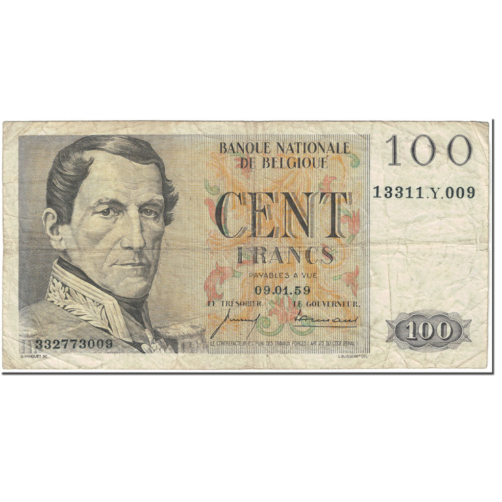 Banknote, Belgium, 100 Francs, 1959, 1959-01-09, KM:129c, VF(20-25)