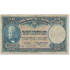 Banknote, Albania, 20 Franka Ari, 1926, Undated (1926), KM:3a, VF(20-25)