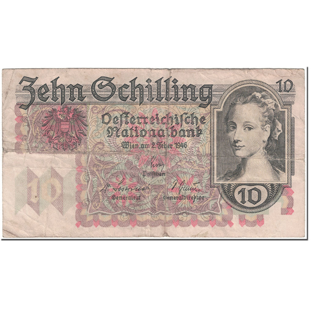 Banknote, Austria, 10 Schilling, 1946, 1946-02-02, KM:122, VF(20-25)