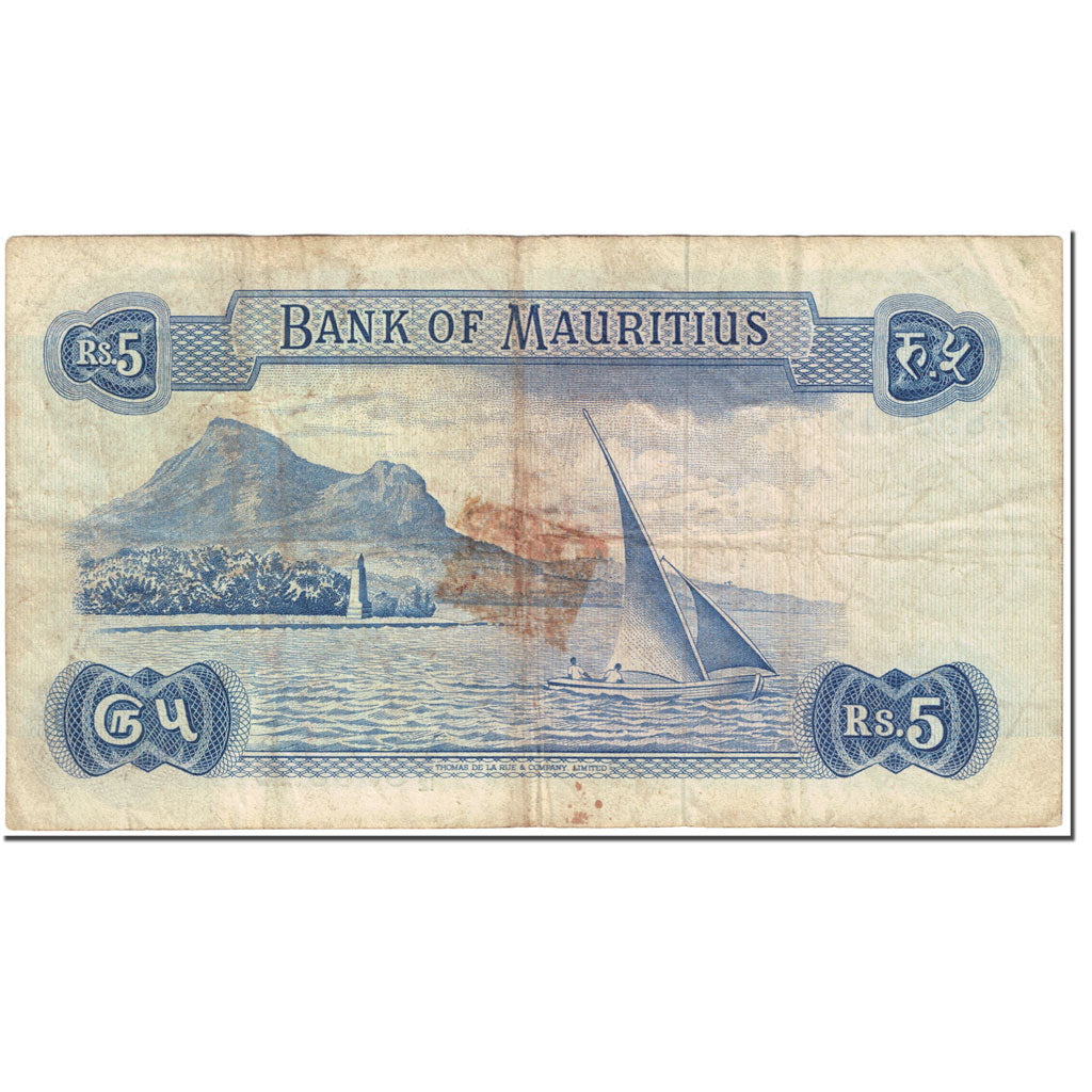 Banknote, Mauritius, 5 Rupees, 1967, Undated (1967), KM:30a, VF(20-25)