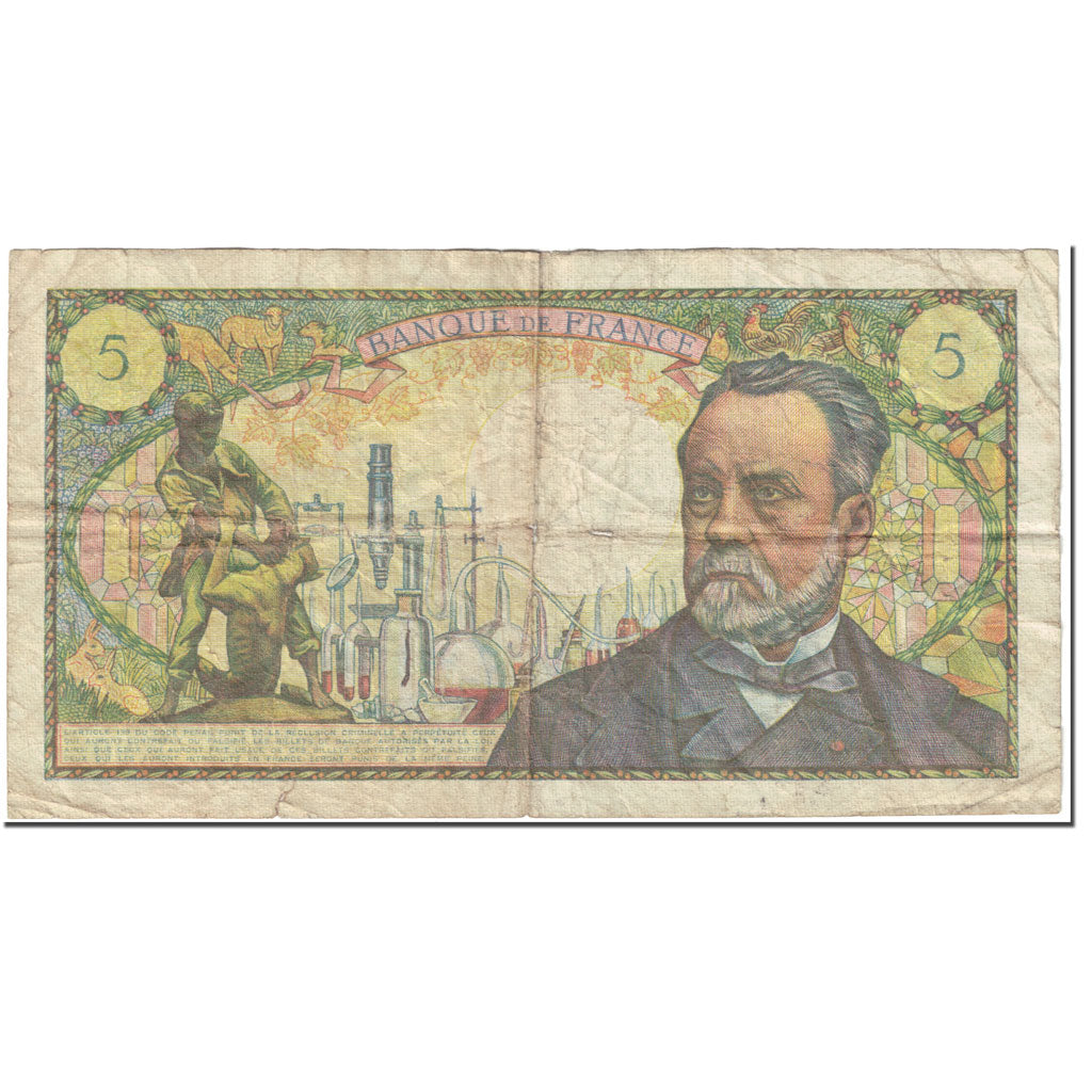 France, 5 Francs, Pasteur, 1969, 1969-02-06, VG(8-10), Fayette:61.9, KM:146b