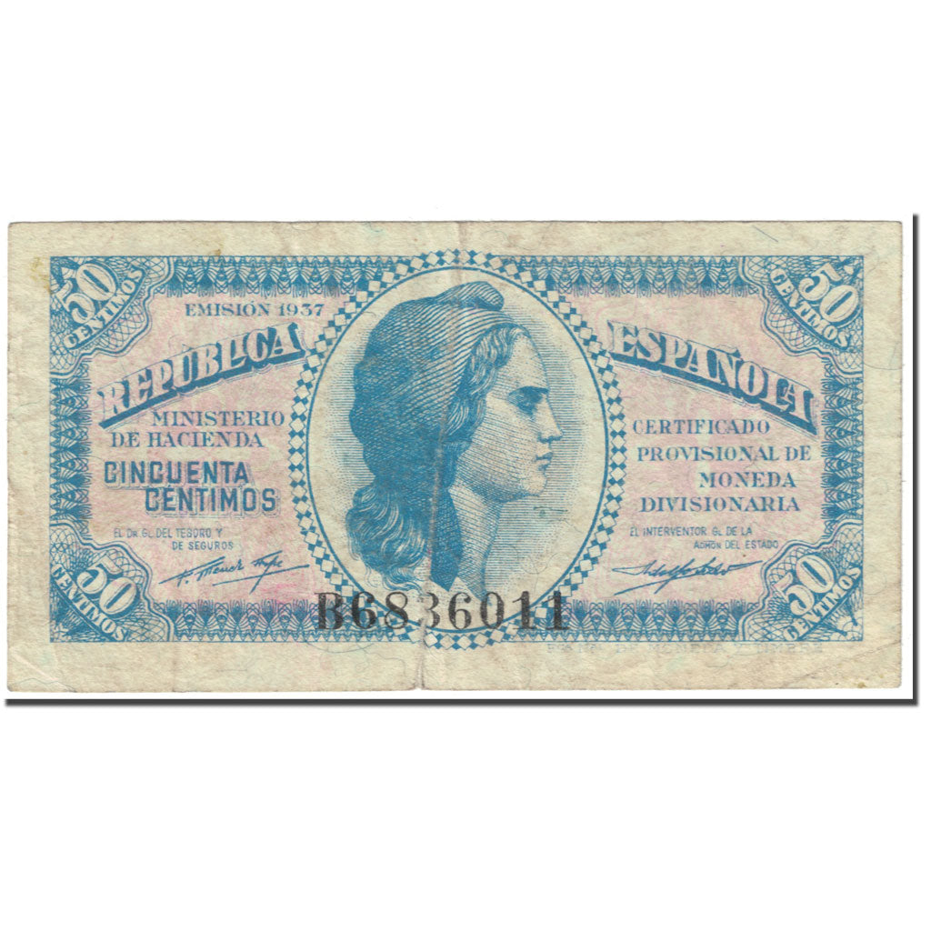 Banknote, Spain, 50 Centimos, 1937, Undated (1937), KM:93, VF(20-25)