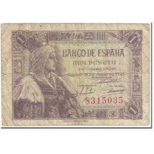 Banknote, Spain, 1 Peseta, 1945, 1945-06-15, KM:128a, VF(20-25)