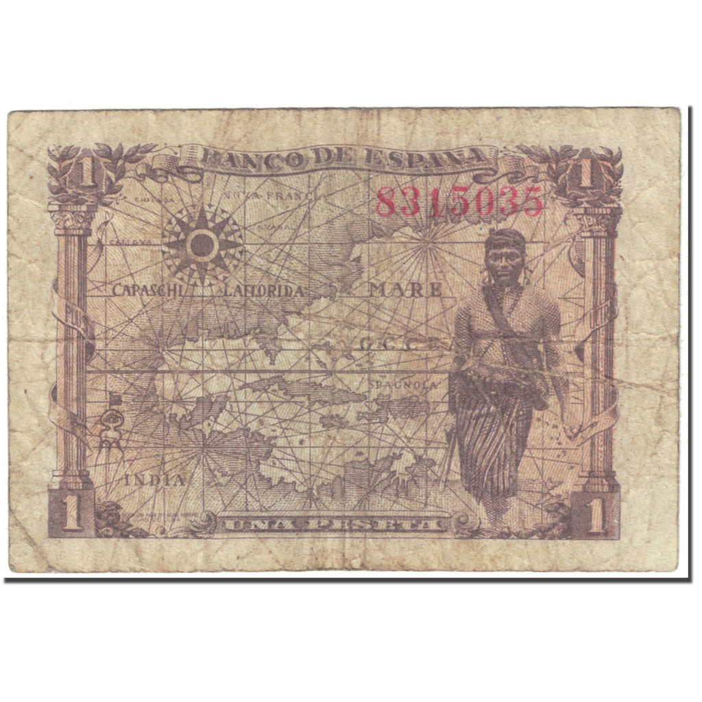 Banknote, Spain, 1 Peseta, 1945, 1945-06-15, KM:128a, VF(20-25)