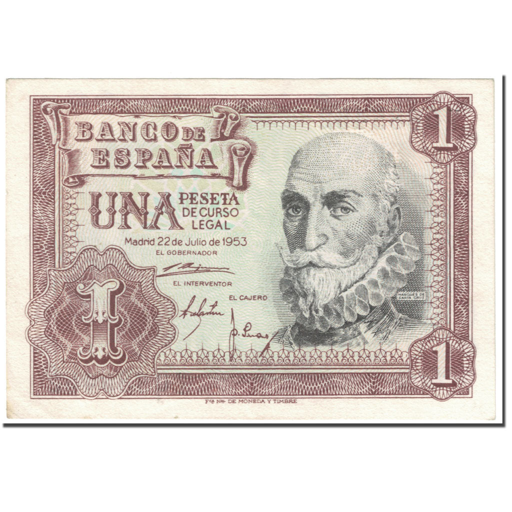 Banknote, Spain, 1 Peseta, 1953, 1953-07-22, KM:144a, AU(55-58)