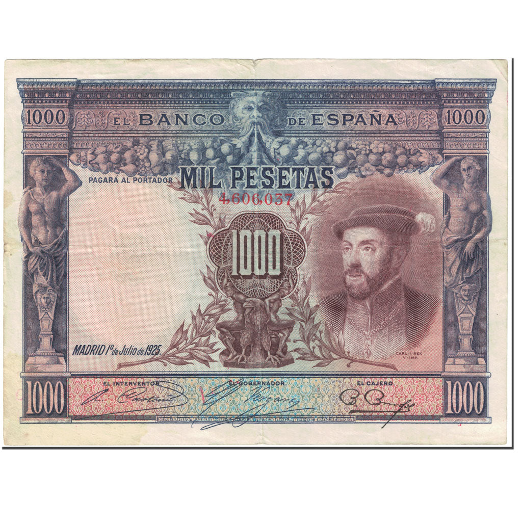Billete, 1000 Pesetas, 1936, España, Old date (1925-07-01), KM:70c, MBC