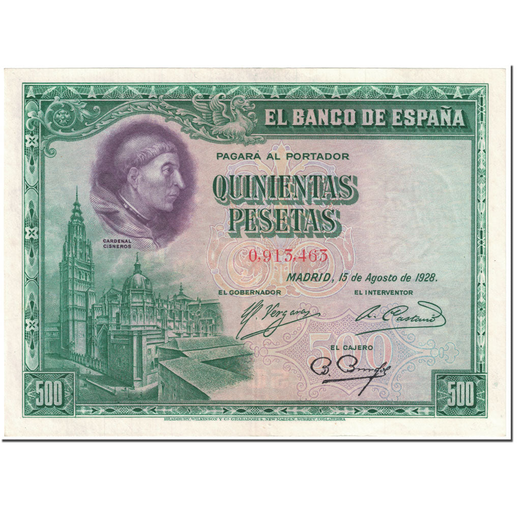 Geldschein, Spanien, 500 Pesetas, 1928, 1928-08-15, KM:77a, UNZ