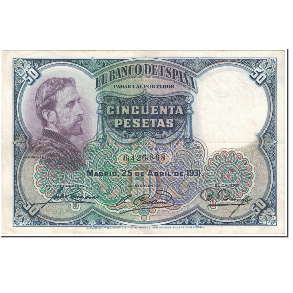 Banknote, Spain, 50 Pesetas, 1931, 1931-04-25, KM:82, AU(55-58)
