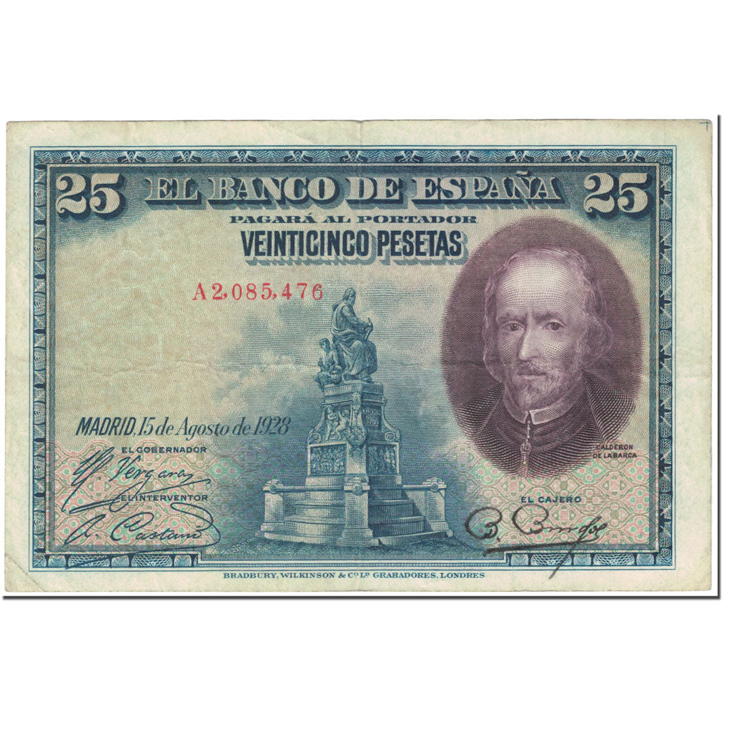Banknote, Spain, 25 Pesetas, 1928, 1928-08-15, KM:74a, VF(20-25)