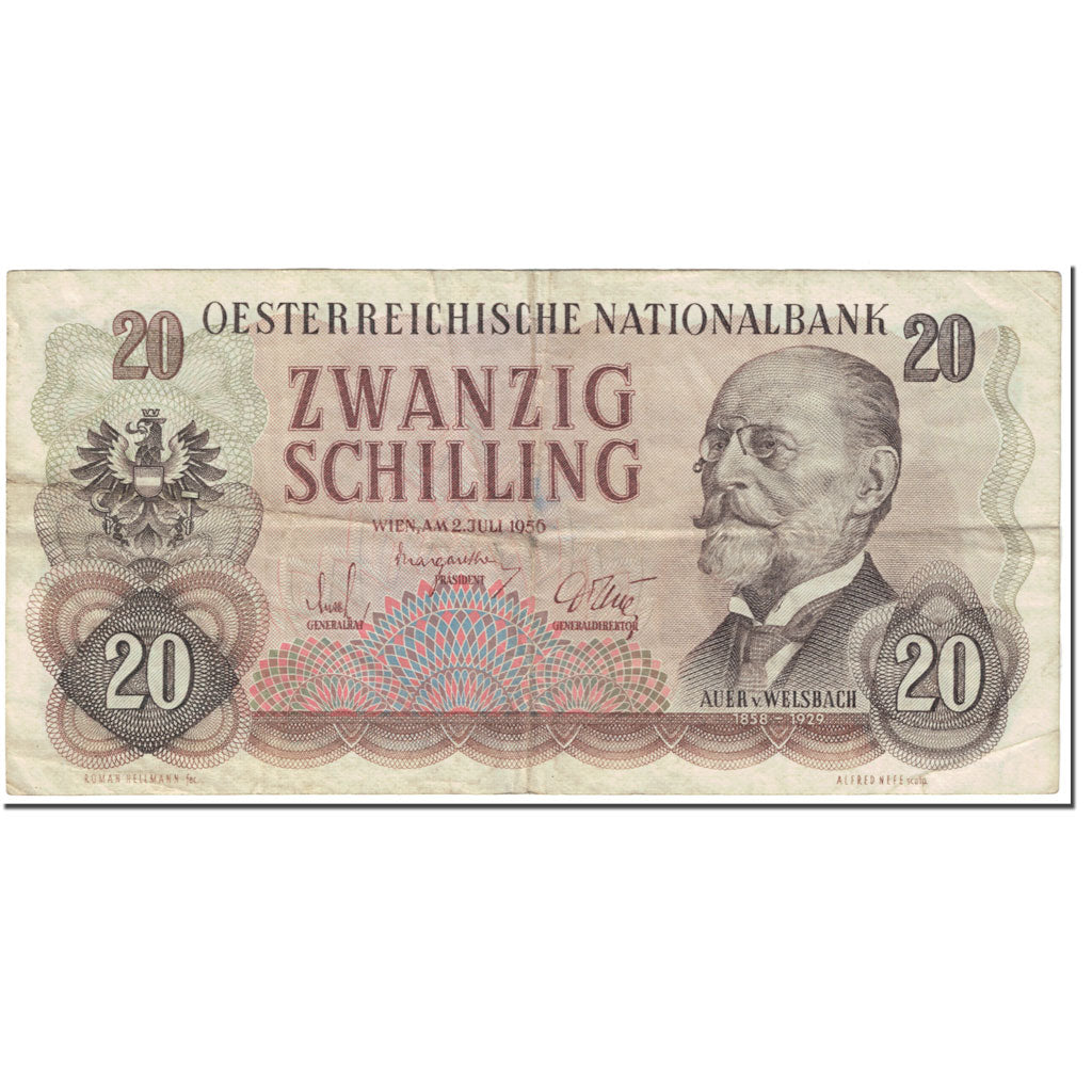Banknote, Austria, 20 Schilling, 1956, 1956-07-02, KM:136a, VF(20-25)