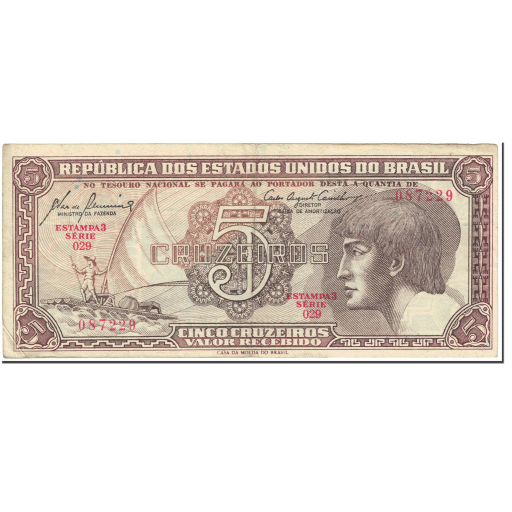 Banknote, Brazil, 5 Cruzeiros, 1961, Undated (1961), KM:166a, VF(20-25)