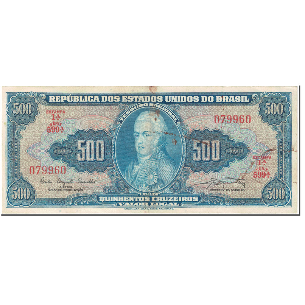 Billet, Brésil, 500 Cruzeiros, 1962, Undated (1962), KM:172b, TB