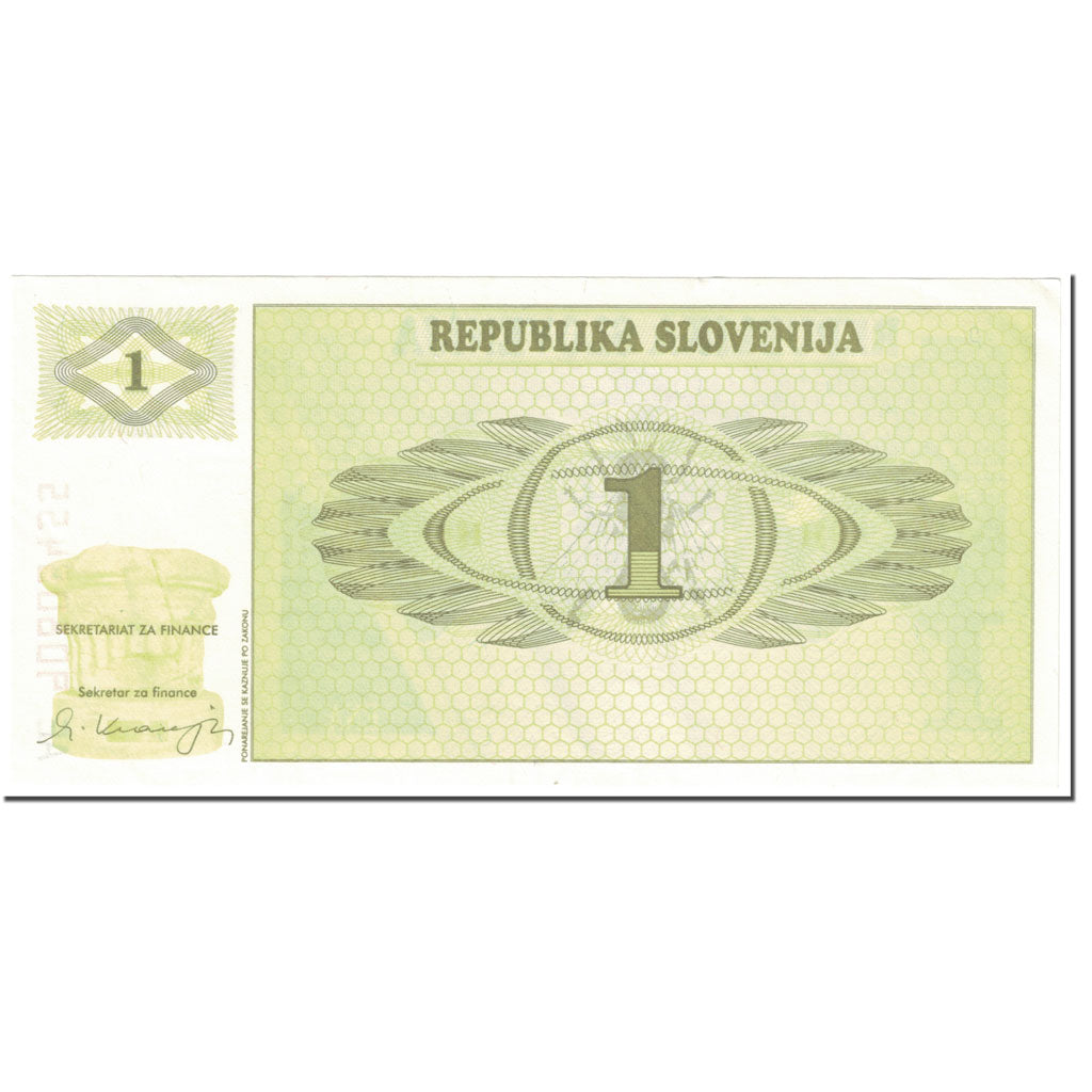 Banknote, Slovenia, 1 (Tolar), 1990, UNdated (1990), KM:1a, AU(55-58)