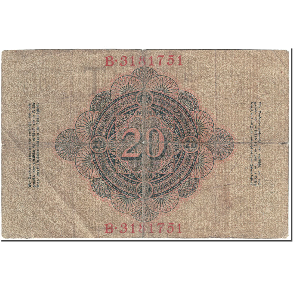 Banknote, Germany, 20 Mark, 1907, 1907-06-08, KM:28, AG(1-3)