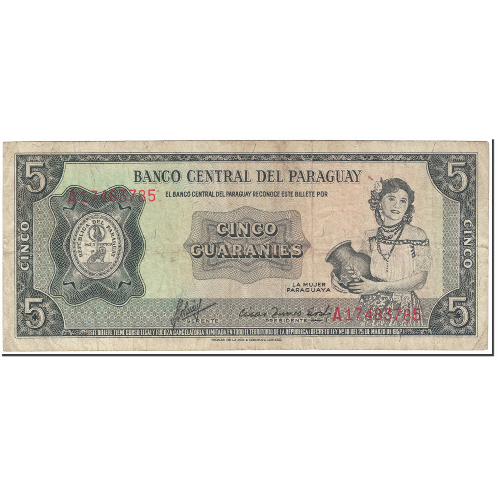 Billet, Paraguay, 5 Guaranies, 1963, Undated (1963), KM:195b, TB