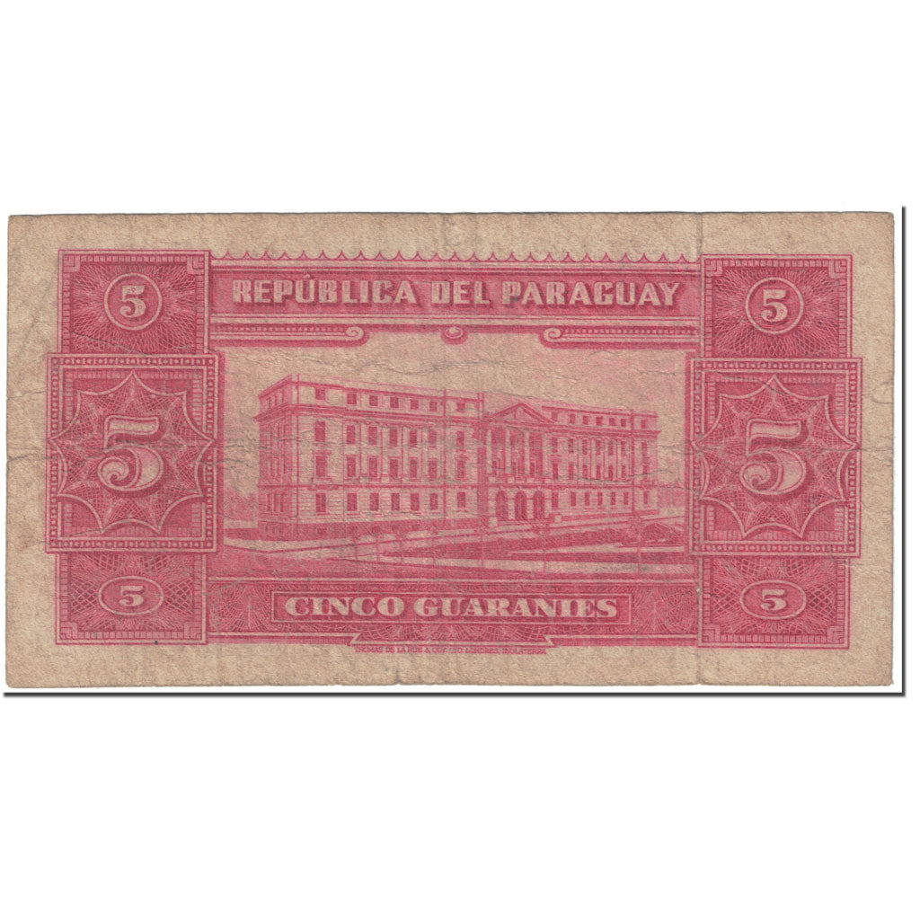 Banknote, Paraguay, 5 Guaranies, 1952, Undated (1952), KM:186a, VF(20-25)