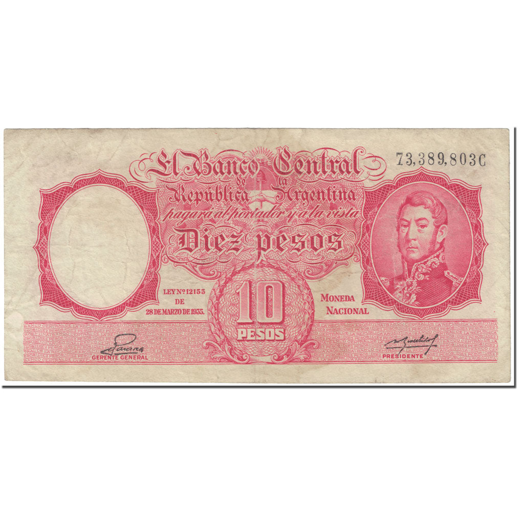 Banknote, Argentina, 10 Pesos, 1942-1954, Undated (1942-54), KM:265b, VF(20-25)