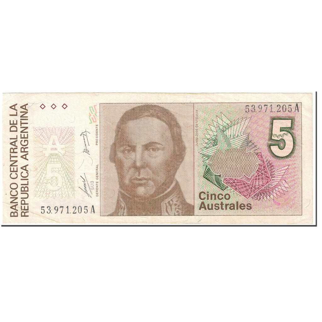 Billet, Argentine, 5 Australes, 1986-1989, undated ( 1986-89), KM:324a, TTB