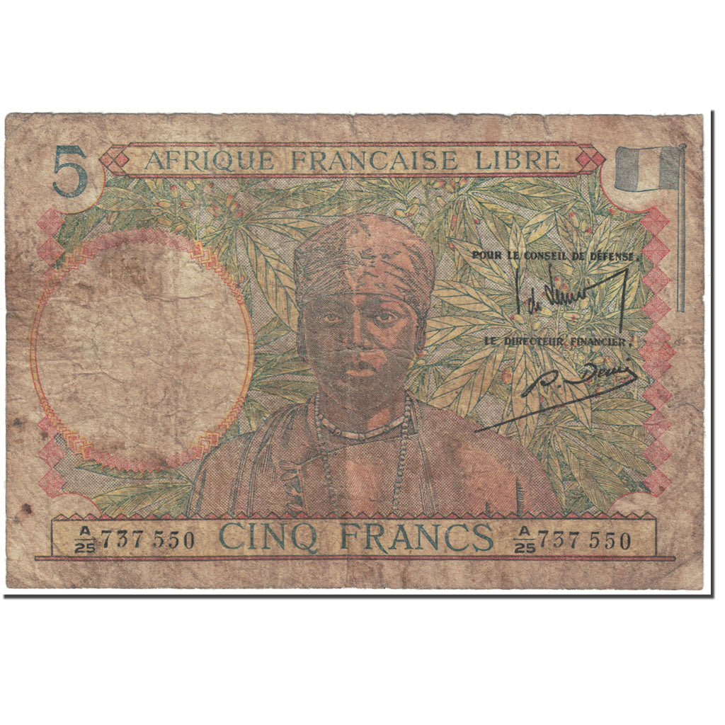 Banknote, French Equatorial Africa, 5 Francs, 1941, Undated (1941), KM:6a