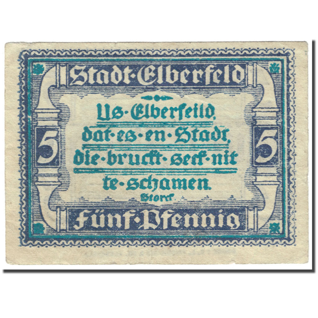 Banconote, Germania, Elberfeld, 5 Pfennig, graphique, 1920, 1920-03-10, BB
