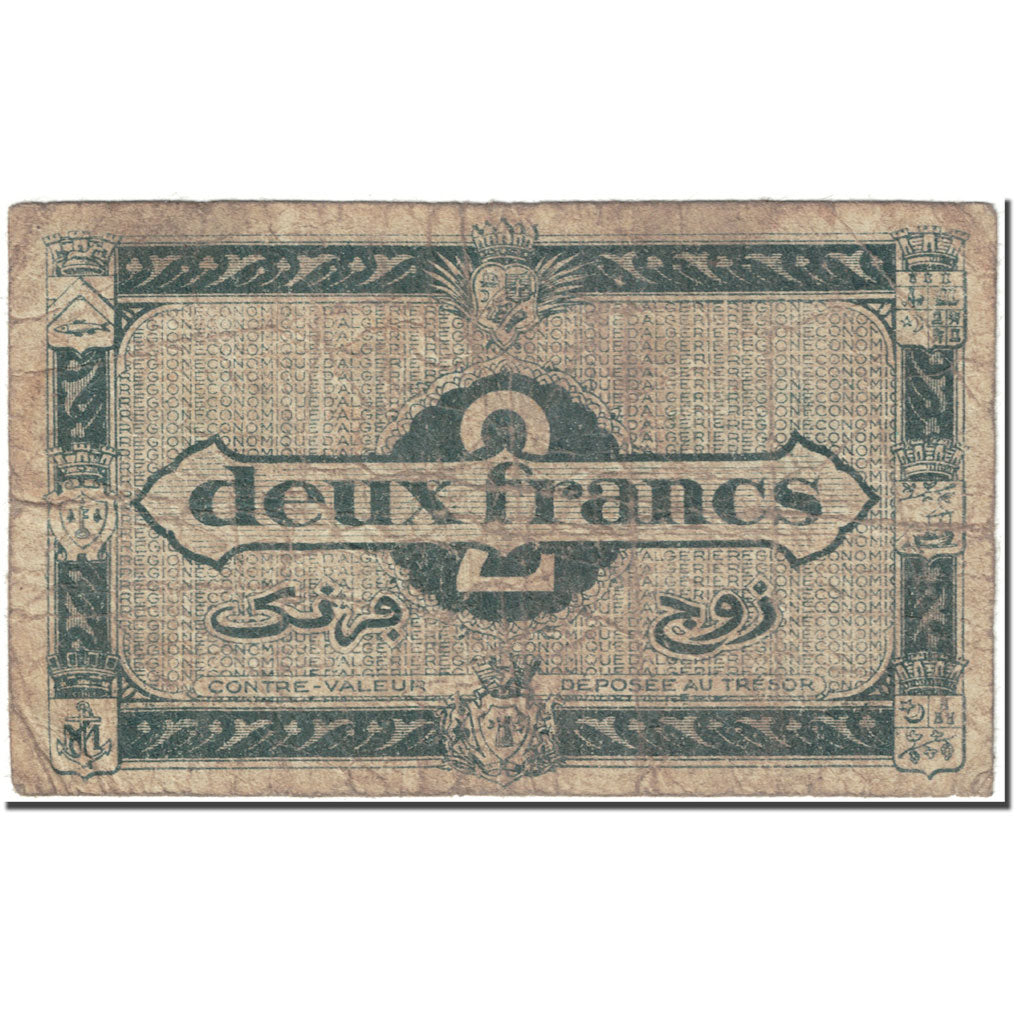 Banknote, Algeria, 2 Francs, 1944, Undated (1944), KM:102, VG(8-10)