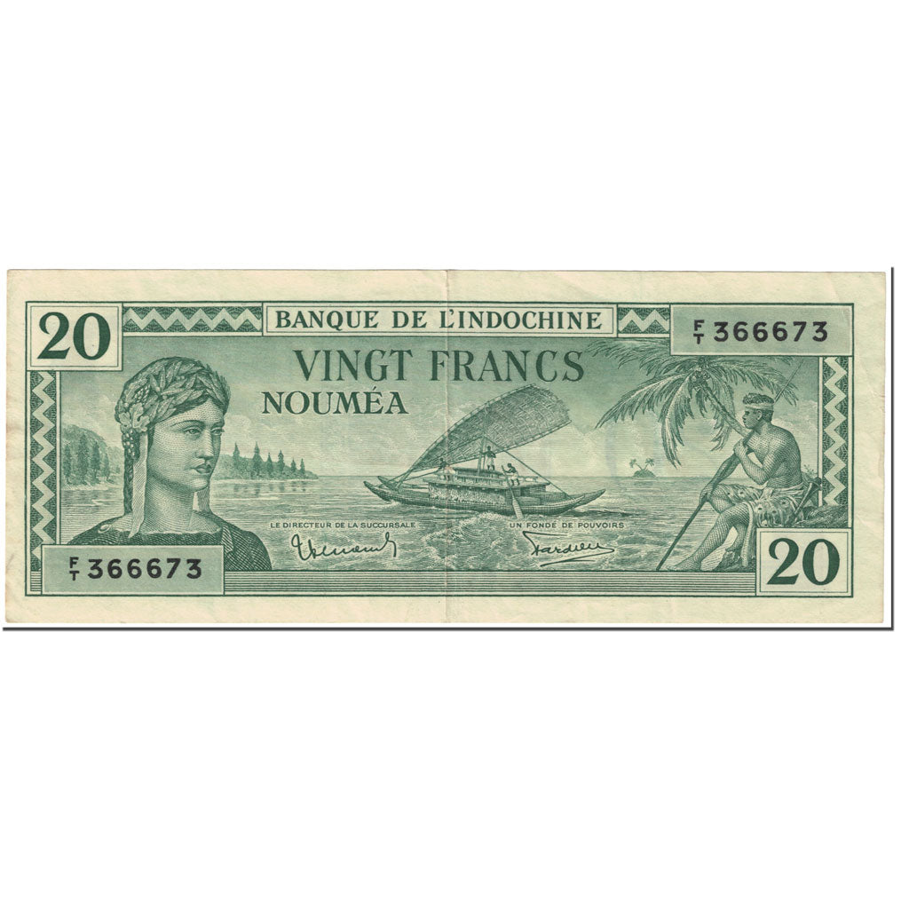 Biljet, Nieuw -Caledonië, 20 Francs, 1944, Undated (1944), KM:49, TTB