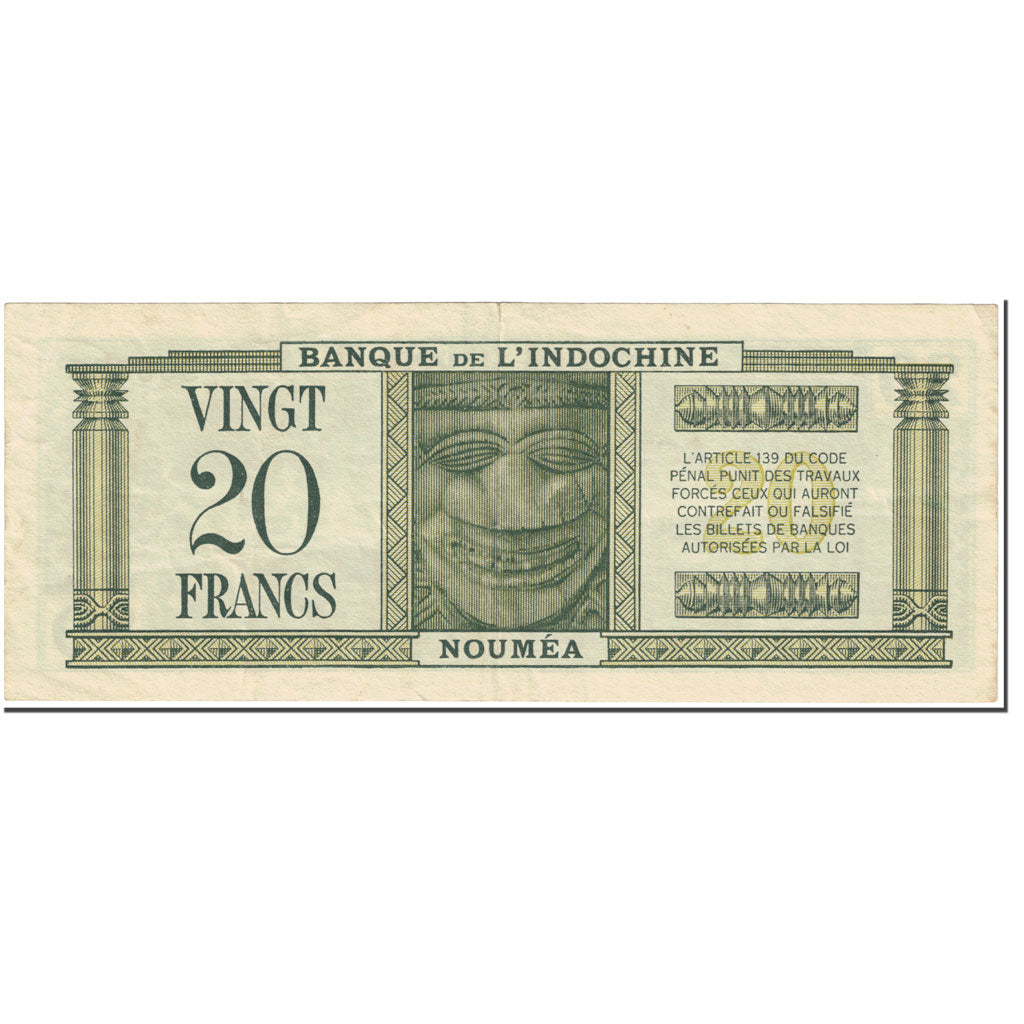 Biljet, Nieuw -Caledonië, 20 Francs, 1944, Undated (1944), KM:49, TTB