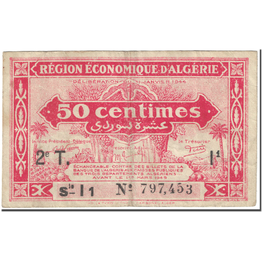 Banknote, Algeria, 50 Centimes, 1944, Undated (1944), KM:100, VF(20-25)