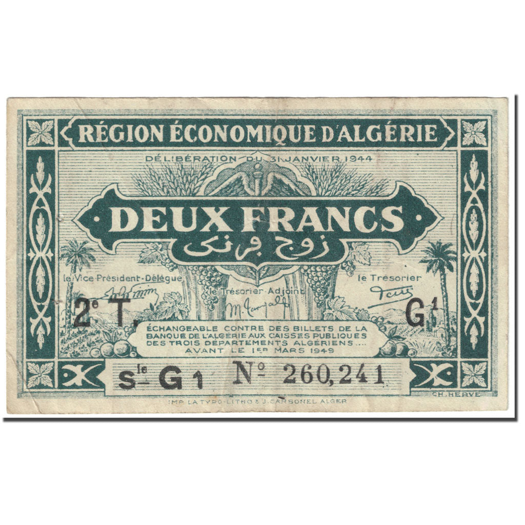 Banknote, Algeria, 2 Francs, 1944, Undated (1944), KM:102, VF(20-25)