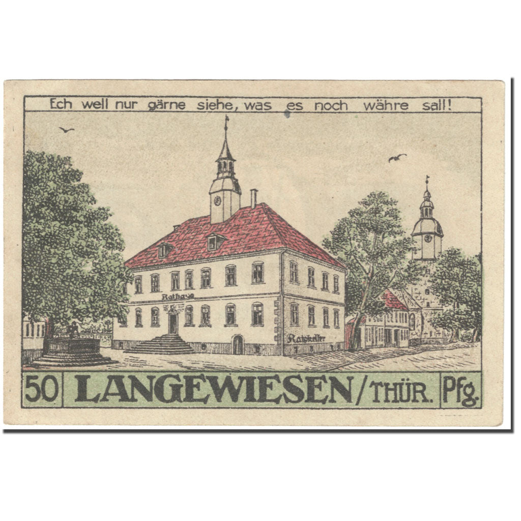 Banknote, Germany, Langewiesen, 50 Pfennig, Eglise, 1921, Undated (1921)