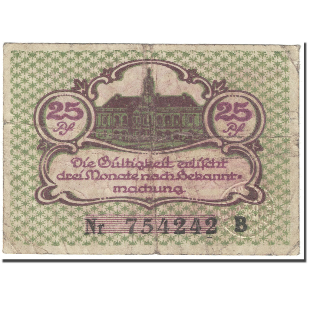 Banconote, Germania, Magdeburg, 25 Pfennig, château, 1920, 1920-04-01, MB
