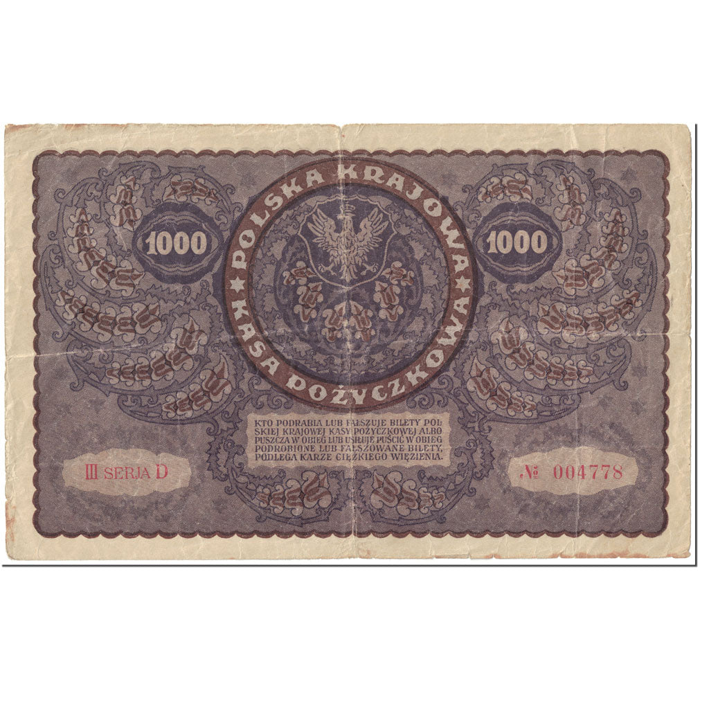 Banknote, Poland, 1000 Marek, 1919, 1919-08-23, KM:29, VF(20-25)