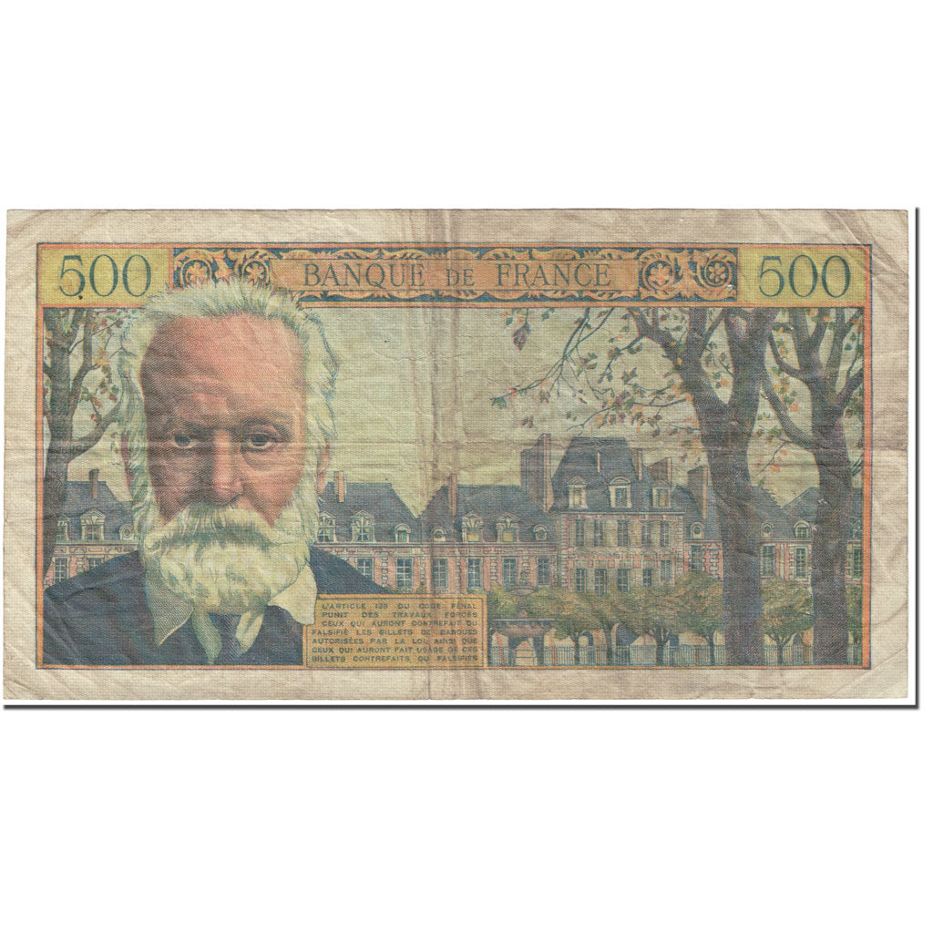 France, 500 Francs, Victor Hugo, 1954, 1954-01-07, VF(20-25), Fayette:35.1