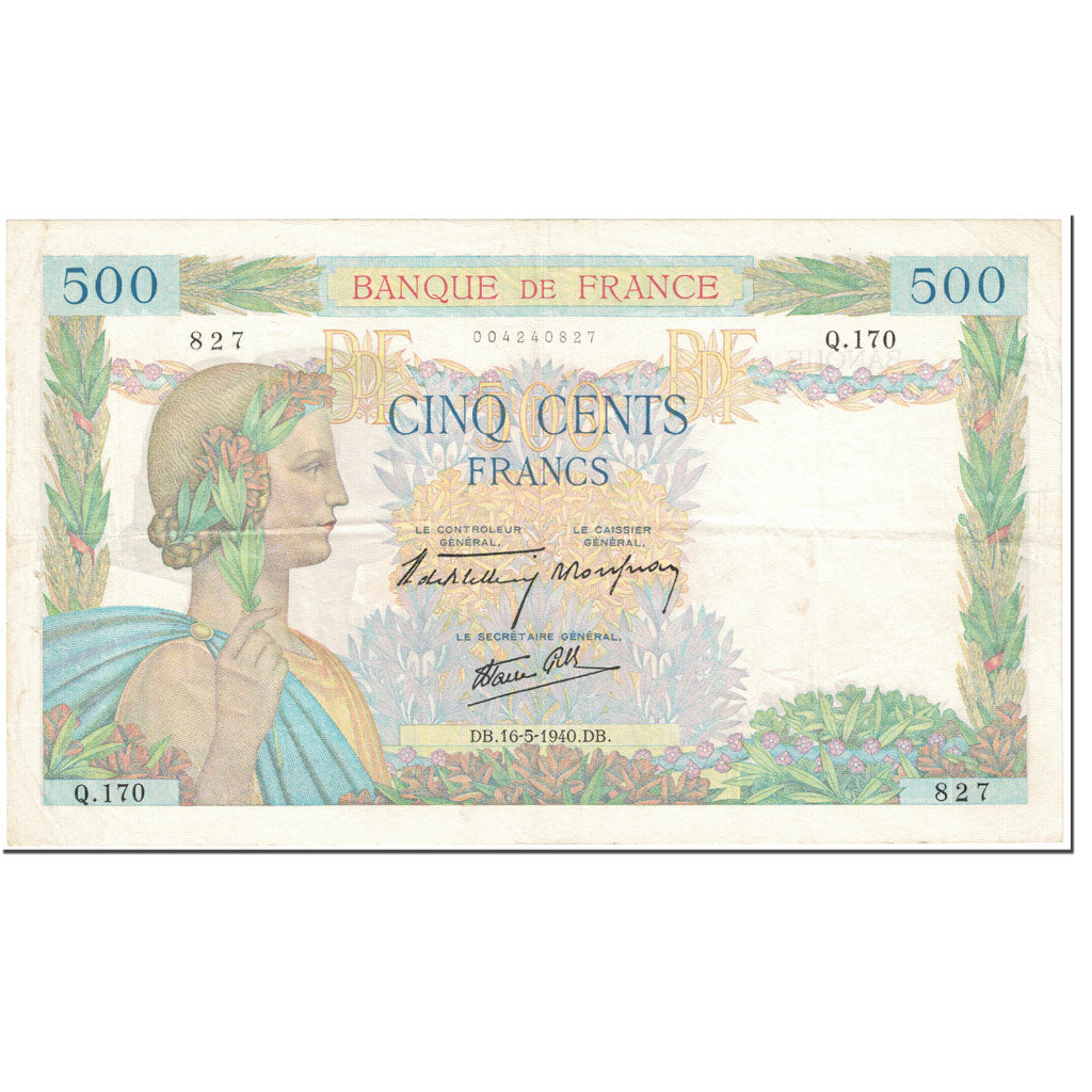 France, 500 Francs, La Paix, 1940, 1940-05-16, EF(40-45), Fayette:32.2, KM:95a