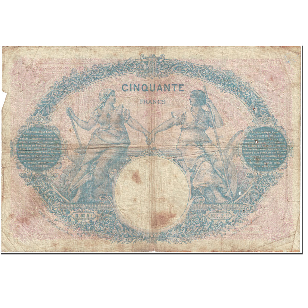Francia, 50 Francs, Bleu et Rose, 1918, 1918-05-03, B, Fayette:14.31, KM:64e