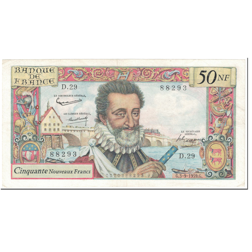 Francia, 50 Nouveaux Francs, Henri IV, 1959, 1959-09-03, MB+, Fayette:58.3