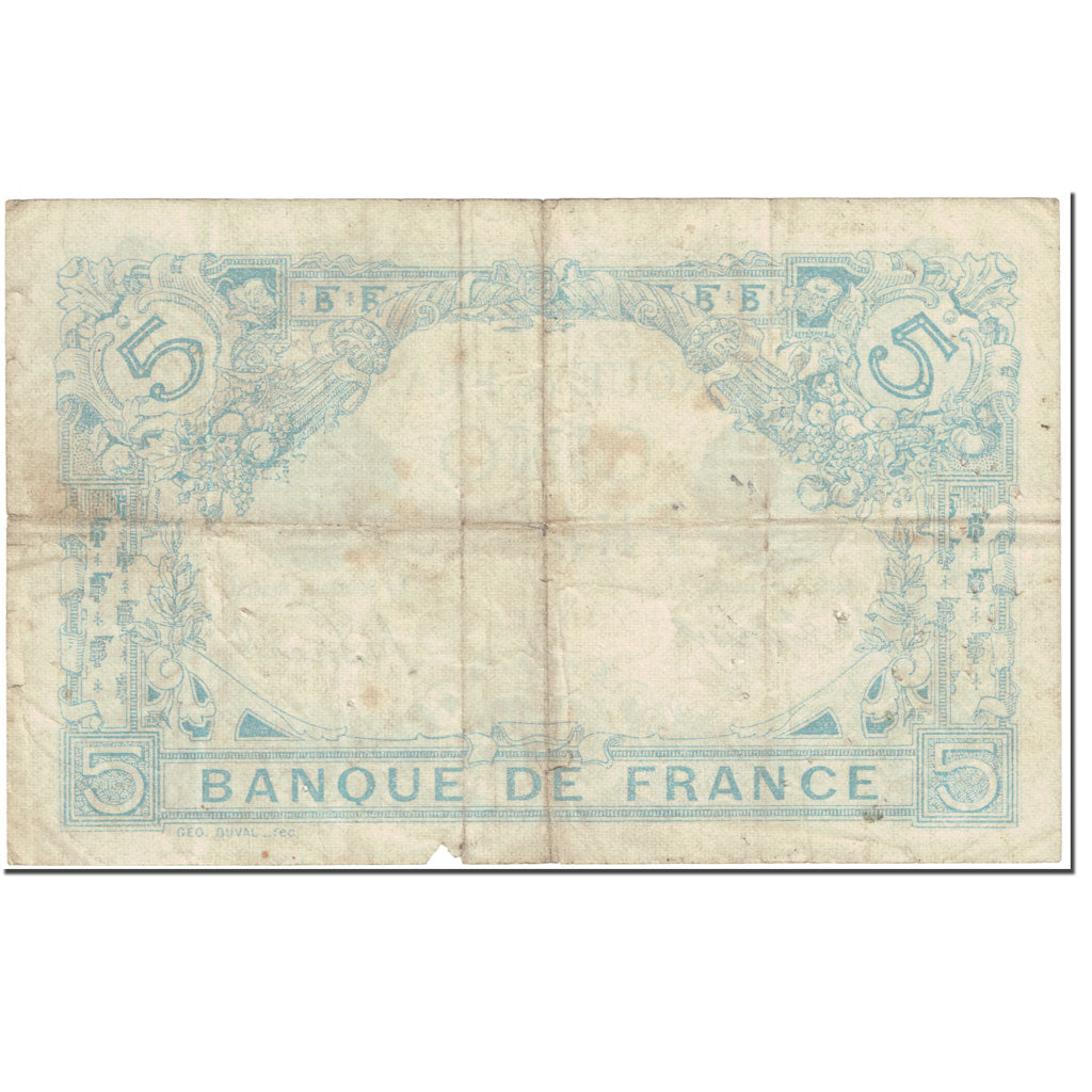 Francja, 5 Francs, Bleu, 1915, 1915-12-11, VG(8-10), Fayette:2.34, KM:70