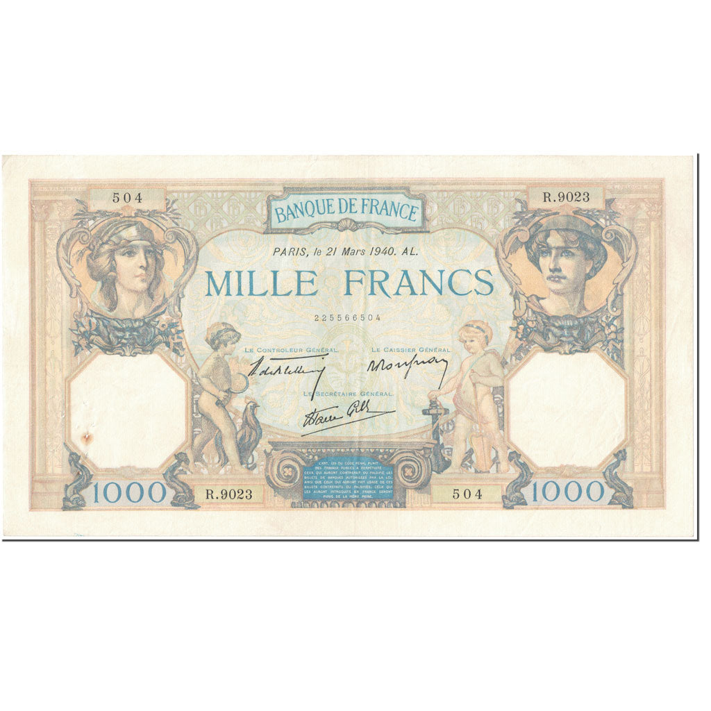 France, 1000 Francs, Cérès et Mercure, 1940, 1940-03-21, VF(20-25)