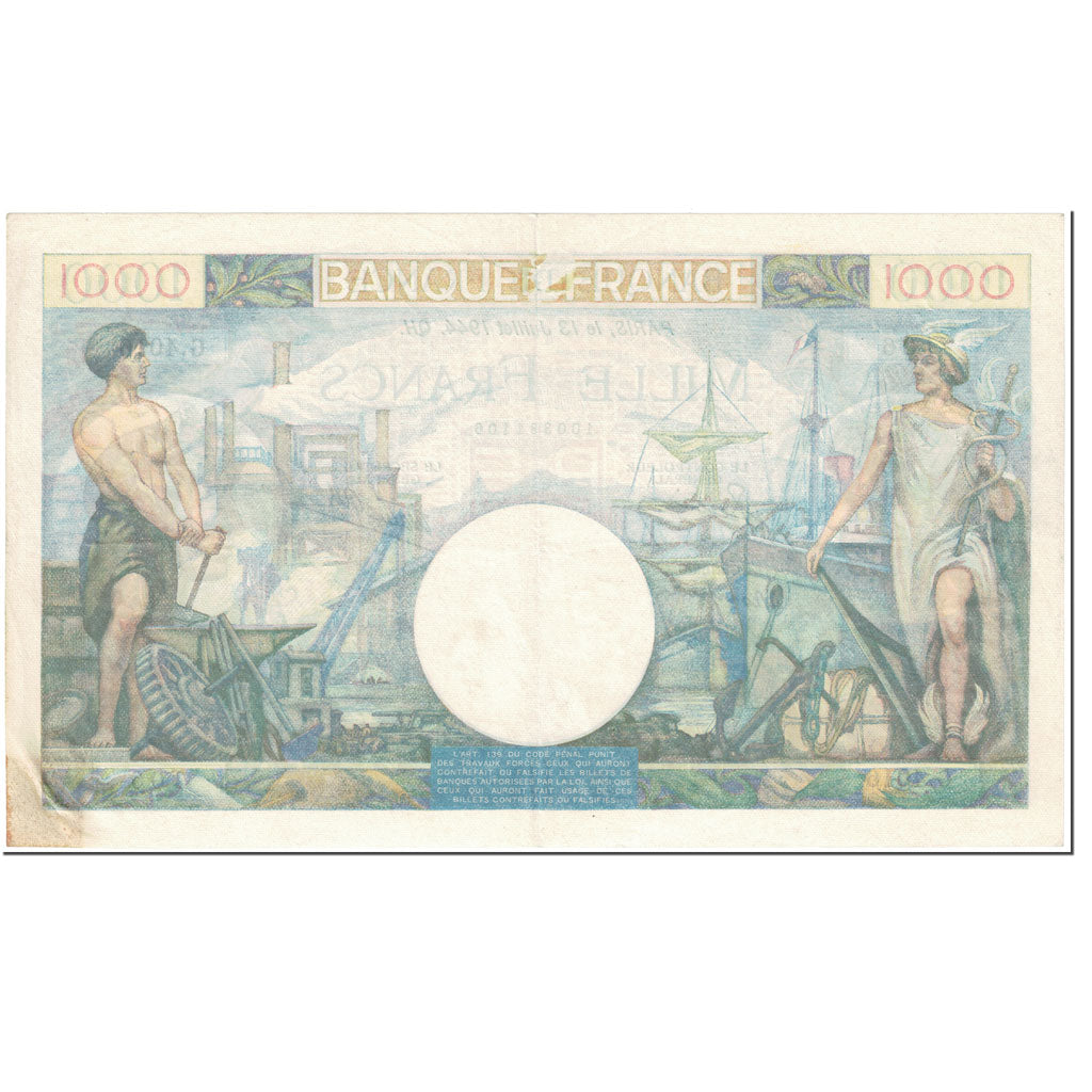 France, 1000 Francs, Commerce et Industrie, 1944, 1944-07-13, VF(20-25)