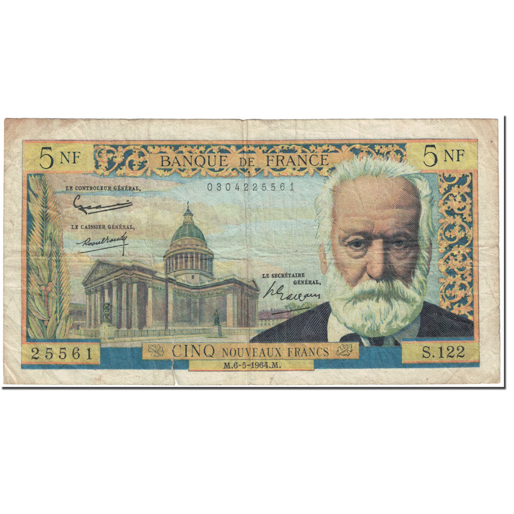 França, 5 Nouveaux Francs, Victor Hugo, 1964, 1964-05-06, VF(20-25)