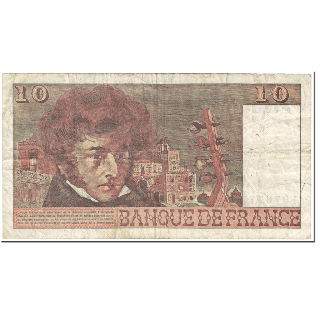 França, 10 Francs, Berlioz, 1976, 1976-08-05, VF(20-25), Fayette:63.20, KM:150c