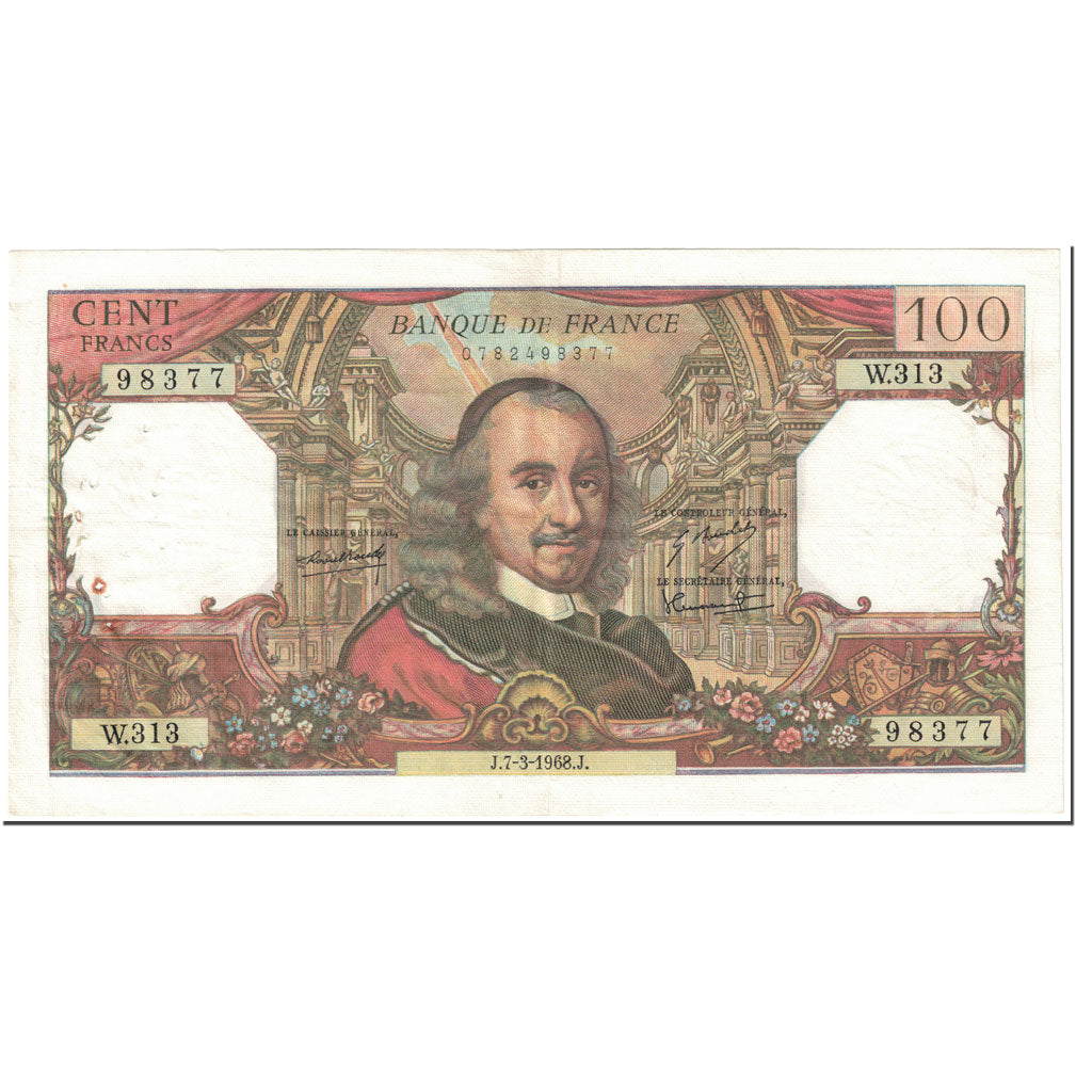 Francja, 100 Francs, Corneille, 1968, 1968-03-07, VF(30-35), Fayette:65.21