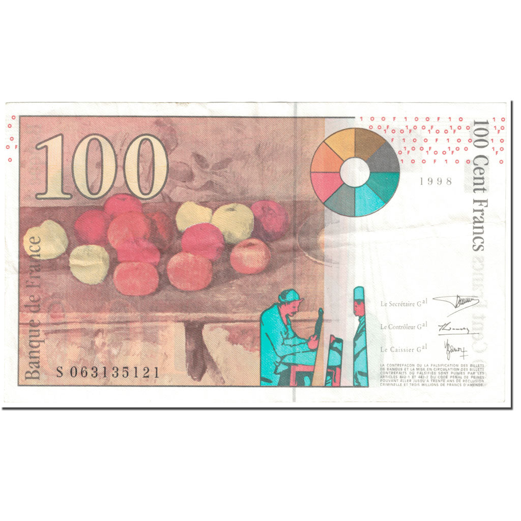 Francja, 100 Francs, Cézanne, 1998, Undated (1998), AU(55-58), Fayette:74.2