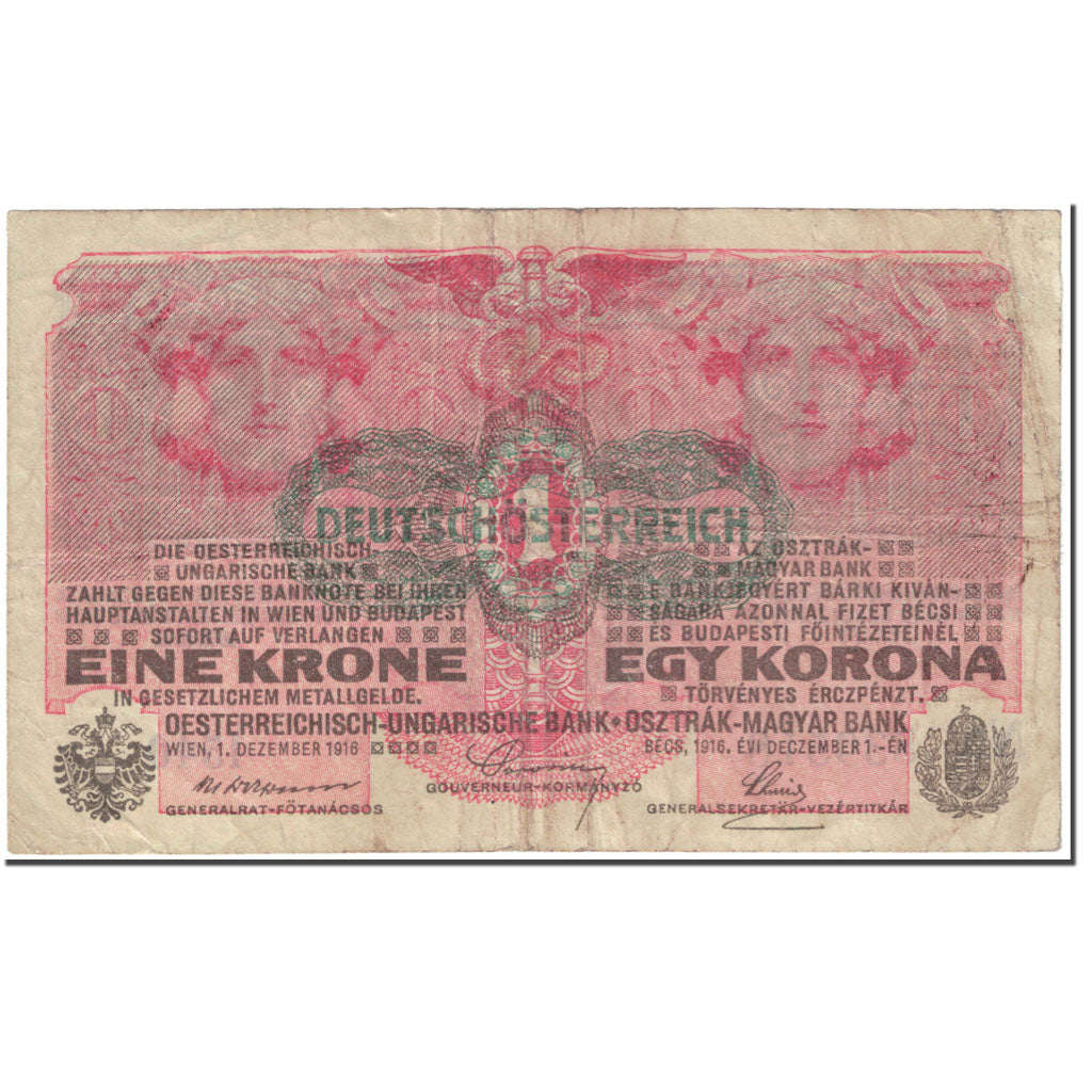Banknote, Hungary, 1 Korona, 1919, Old date (1916-12-01), KM:10, VF(20-25)