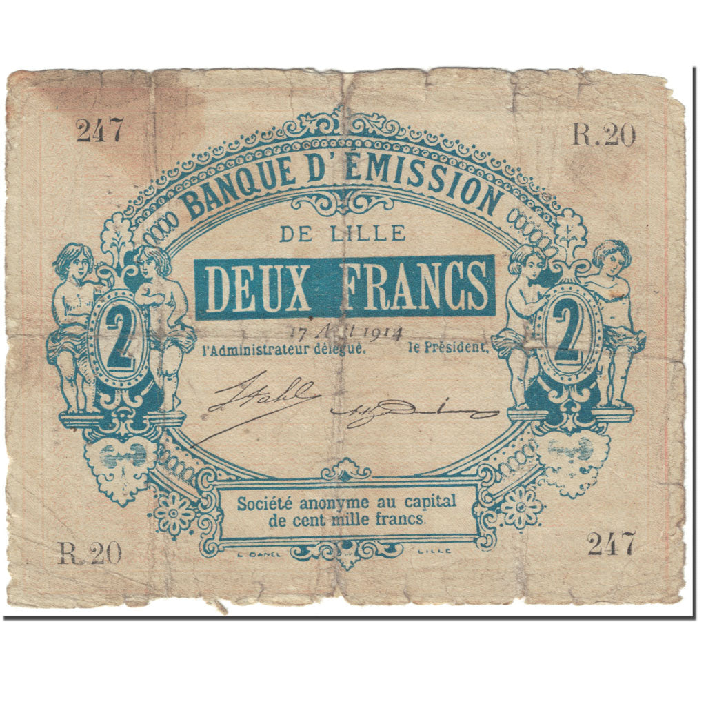 France, Lille, 2 Francs, 1914, AB