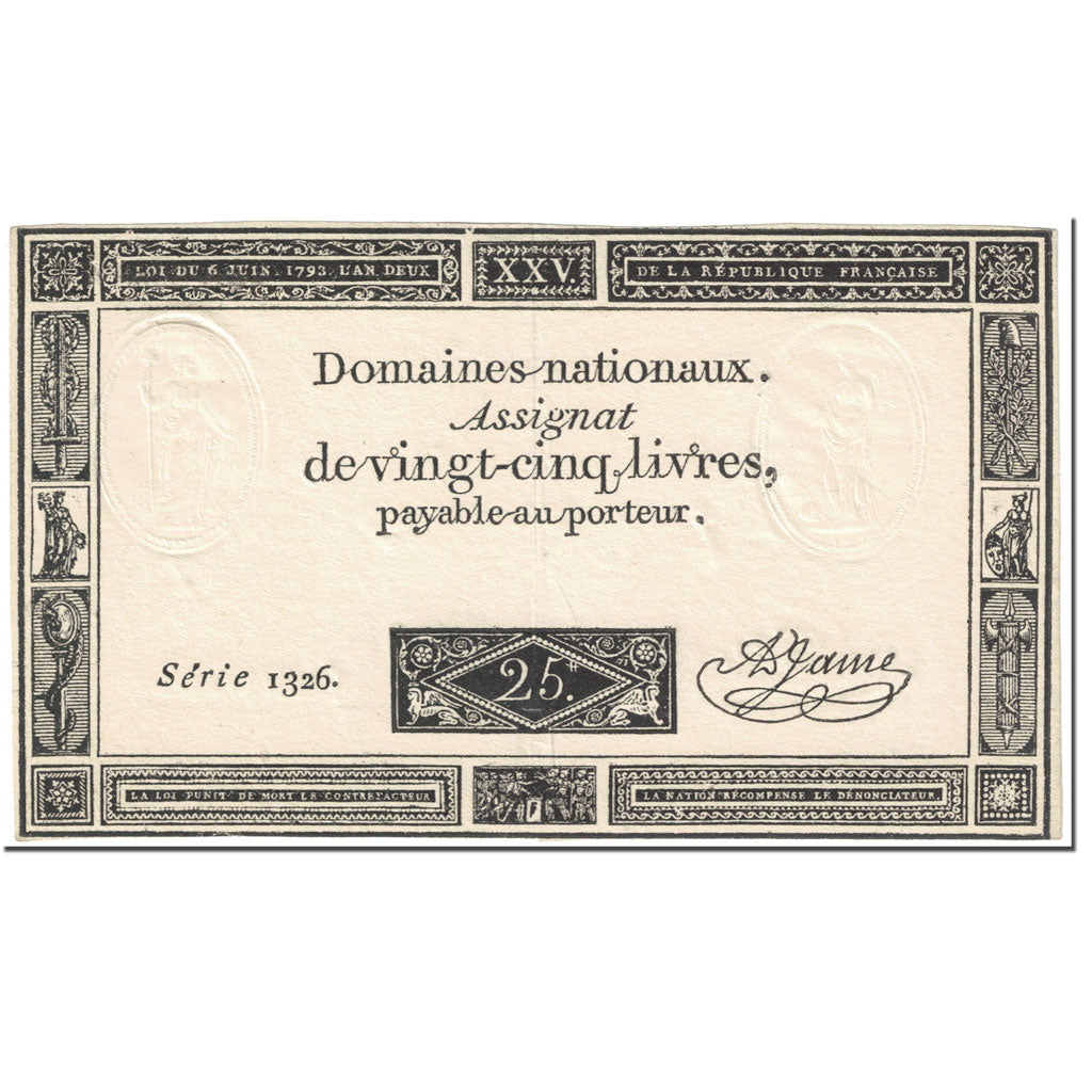 France, 25 Livres, 1793, A.Jame, 1793-06-06, AU(55-58), KM:A71, Lafaurie:168