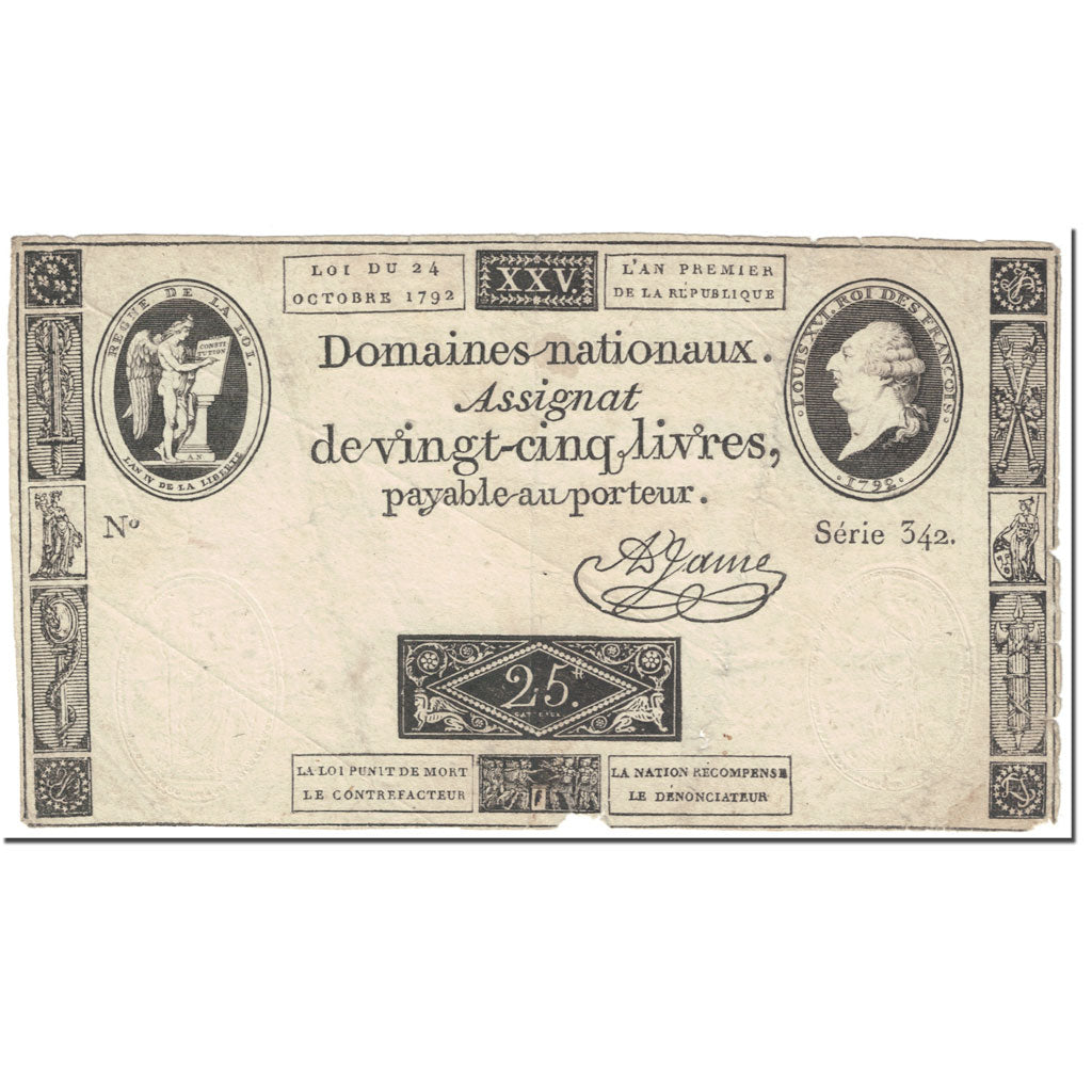 France, 25 Livres, 1792, A.Jame, 1792-10-24, TB, KM:A67, Lafaurie:162
