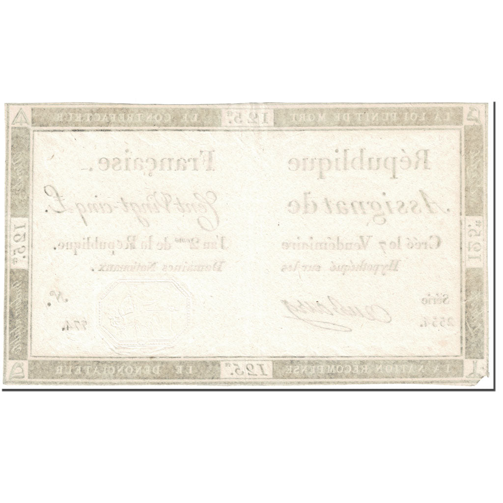 France, 125 Livres, 1793, Bacquin, 7 Vendemiaire An II (28.9.1793)., TTB+